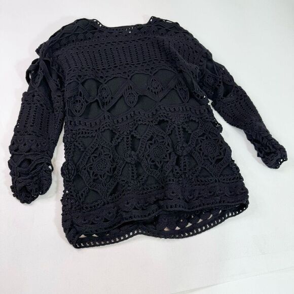 Sweater Womens Medium Black Crochet Boho Heavyweight Pullover Cabin Core SAMPLE - Picture 1 of 8